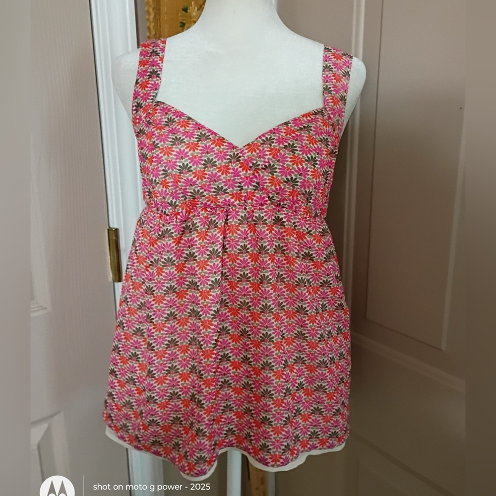 Candie’s Y2K pink, orange, green wide strap layered babydoll top. Size XS.